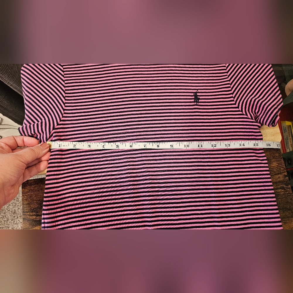 Ralph Lauren Sport Women's 100% Cotton Sport Navy and Pink Striped Tee Size--XL - Picture 8 of 8